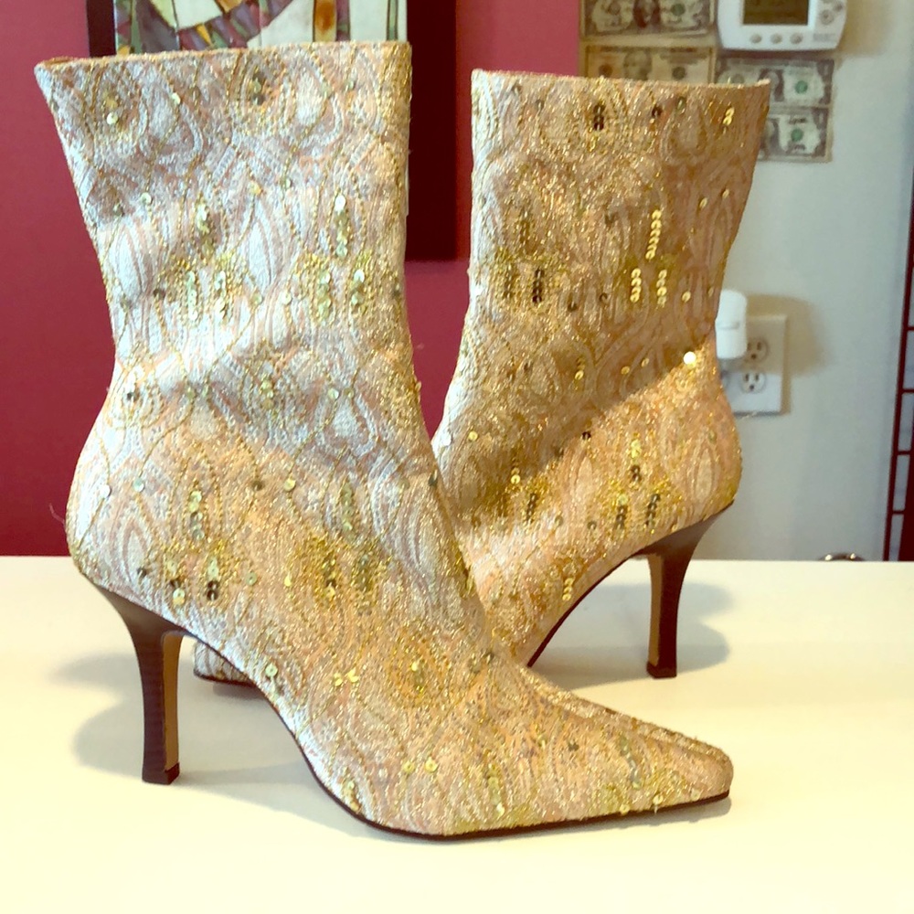 Beige with pink and gold booties